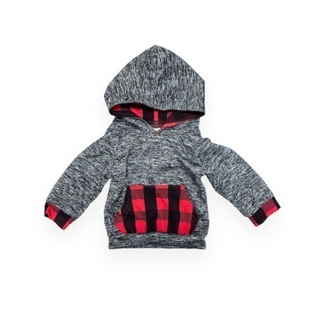 ⭐️ Gray with Red and Black Plaid Details Infant Hoodie